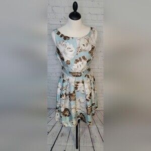 J Howard Sleeveless Knee Length Blue Floral Dress size 6 with pockets Back Zip